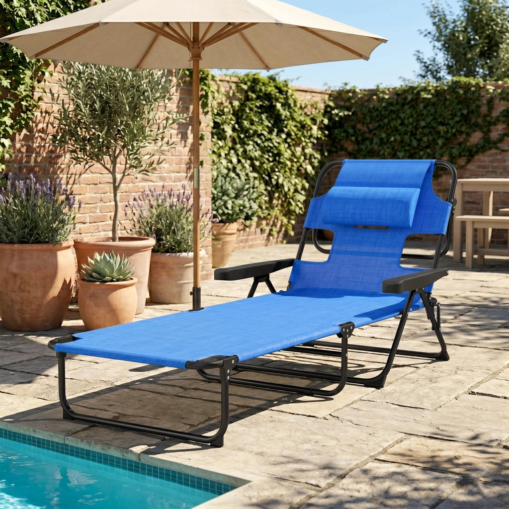 Sdraio Pieghevole da Giardino con Cuscino e Schienale Regolabile ¨C Zephmum ¨C Blu Scuro