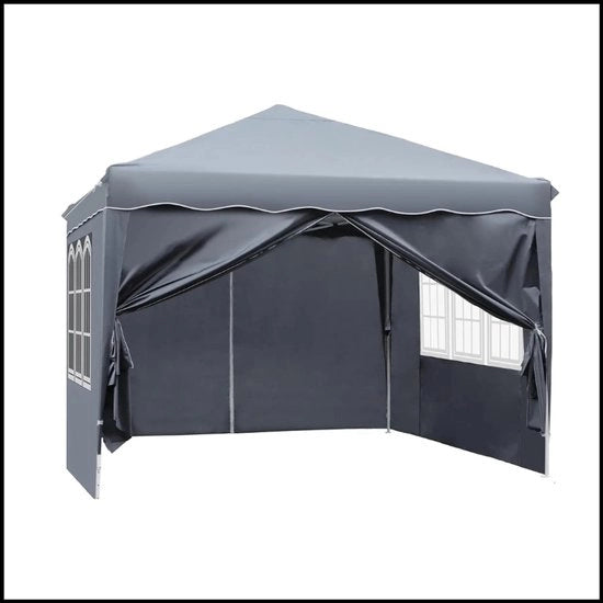 Pavilione da Festa 3x3m con Pareti Laterali - Capannone Ripiegabile - Ombrellone Resistente all'Acqua - Struttura Solida in Acciaio - Grigio
