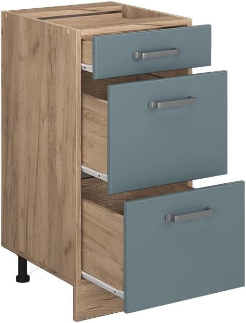 Mobiletto base per cucina R-Line, Grigio-blu, 40 cm con cassetti, senza piano di lavoro, per la libera combinazione all'interno di sistemi cucina modulari