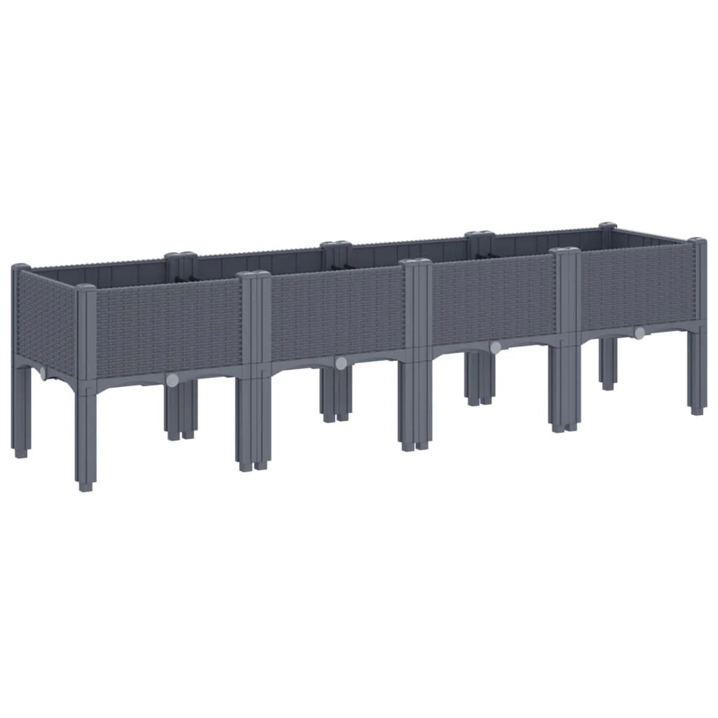 Fioriera rialzata per piante fiori patio giardino con gambe 160 x 40 x 42 cm PP grigio 02_0038158