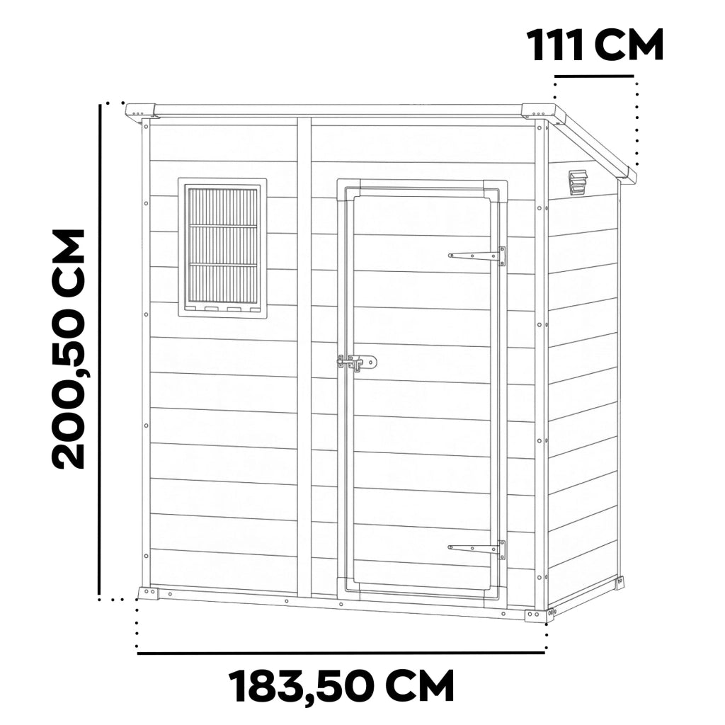 Manor Pent 6x4- Casetta da Giardino 183,50x200,50x111 cm 1 Anta per deposito attrezzi finitura effetto legno graffiato in Resina Grigio