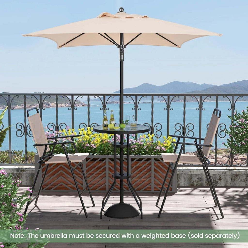 Set di Mobili da Giardino Con Ombrellone, Tavolo da Bistrot Con 2 Sedie Pieghevoli, 4 Pezzi, Set da Balcone Rotondo