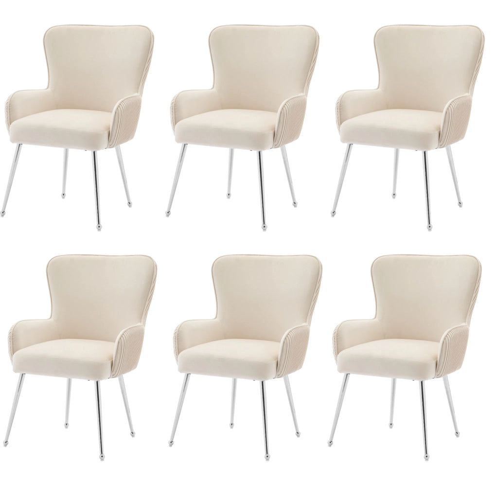 Set 6 sedie imbottite in velluto beige con braccioli