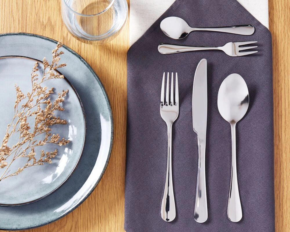 Set di posate in acciaio inox argento 30 pezzi per 6 persone Coltello Cucchiaio Forchetta Cucchiaio Forchetta per torte Design moderno