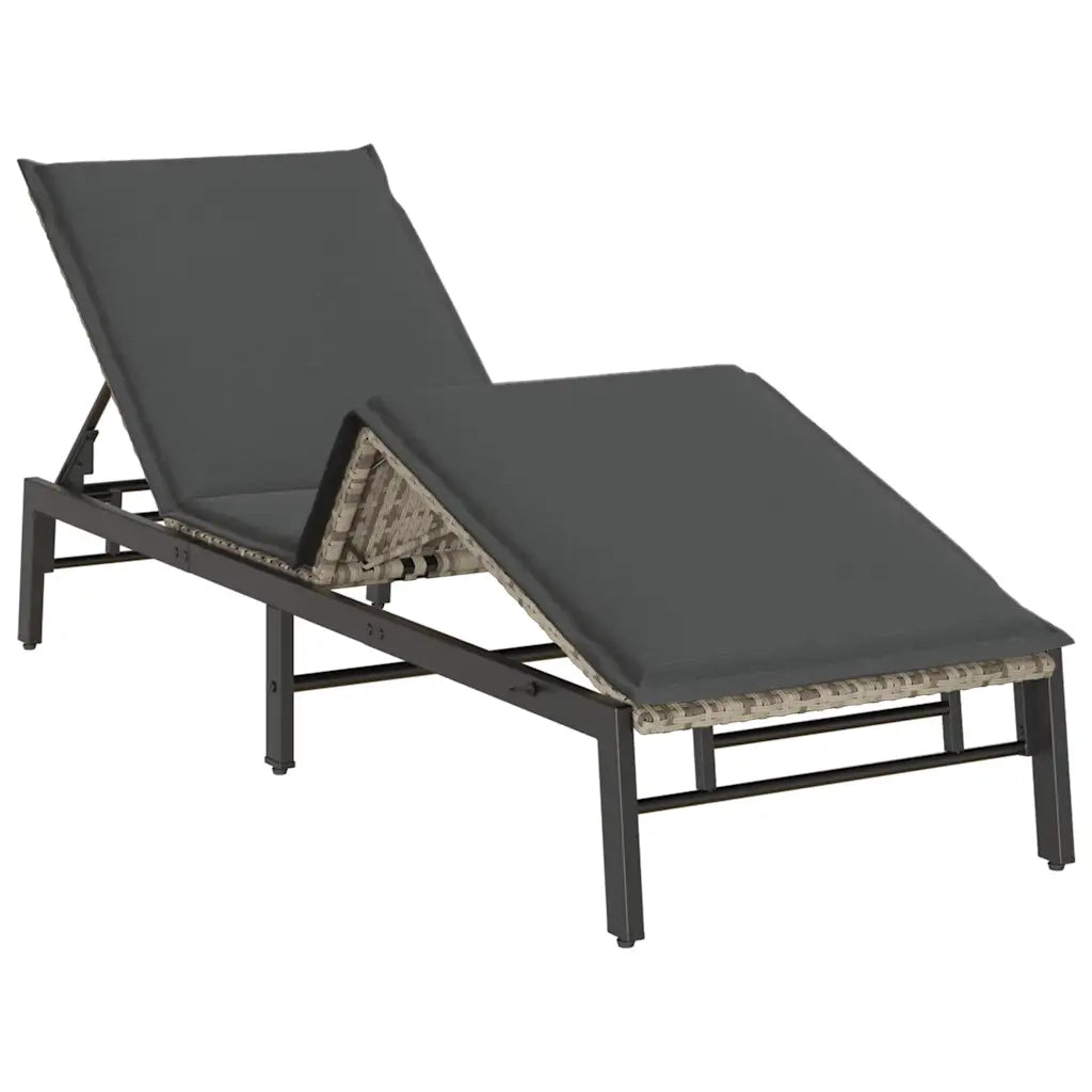 vidaXL Lettino Prendisole con Cuscino Grigio Chiaro in Polyrattan