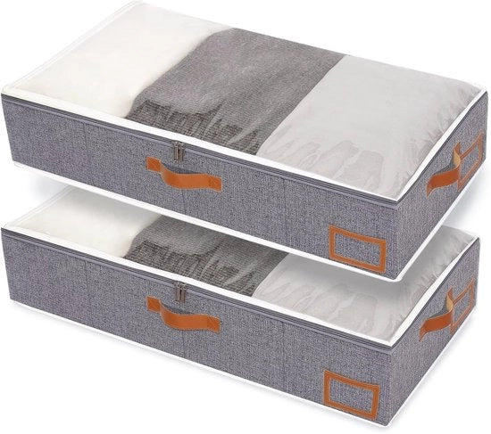 Cassetto di Archiviazione Sotto Letto a 2 Vestiabili - Opportunità di Apertura con Finestra Vetrata - Grigio 80x40x15cm