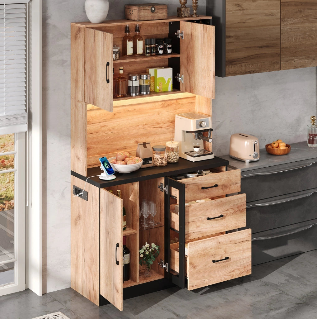 Mobile alto da cucina in MDF con LED regolabile, prese EU USB e ripiani regolabili