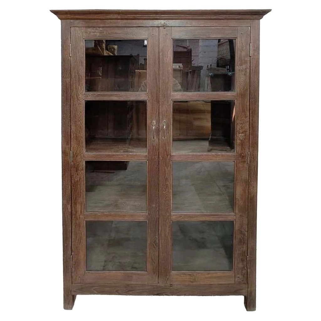 Vetrina in legno con finitura artigianale marrone, 110x45x180h cm