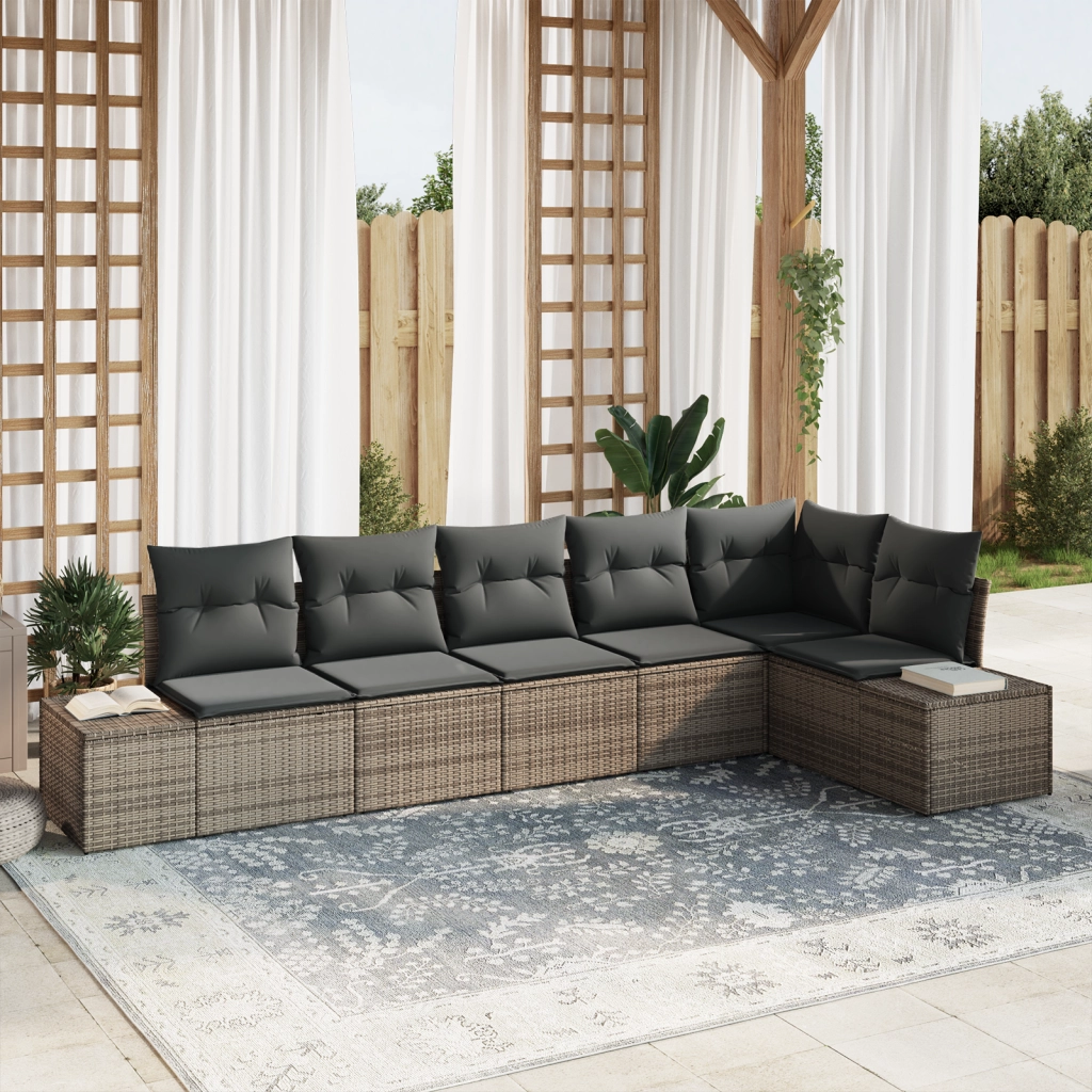 Set di divani da giardino a 6 pezzi con cuscini Grigio Polirattan