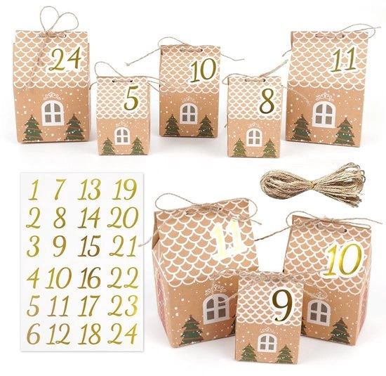 Calendario di Natale da riempire - 24 Porzioni - 3 Formati - Etichette numeriche - Fai da te - Carta premium - Riciclabile - Calendario di Natale