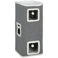 Torre per Gatti con 3 Casette Palline e Posatoio 41x41x100 cm in Legno Tessuto e Peluche Grigio e Bianco