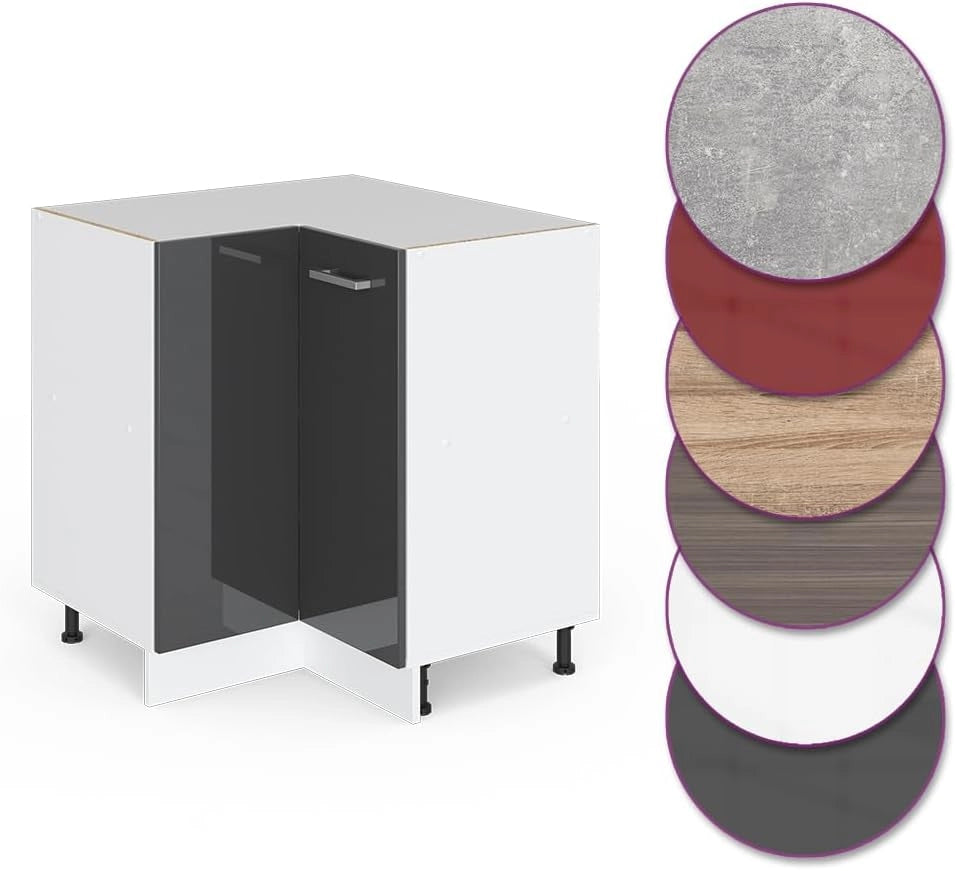Mobile ad angolo cucina R-Line, Antracite lucido, 75.6 cm senza piano di lavoro, per la libera combinazione all'interno di sistemi cucina modulari