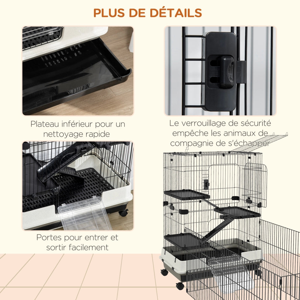Gabbia per piccoli animali con 3 piani e 3 rampe ¨C zephmum ¨C metallo e PP nero