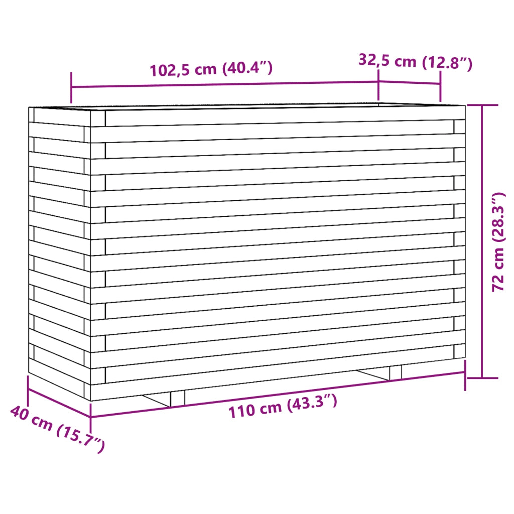 Fioriera | Cassetta per fiori | Vaso Giardino Marrone Cera 110x40x72 cm Legno Massello Pino