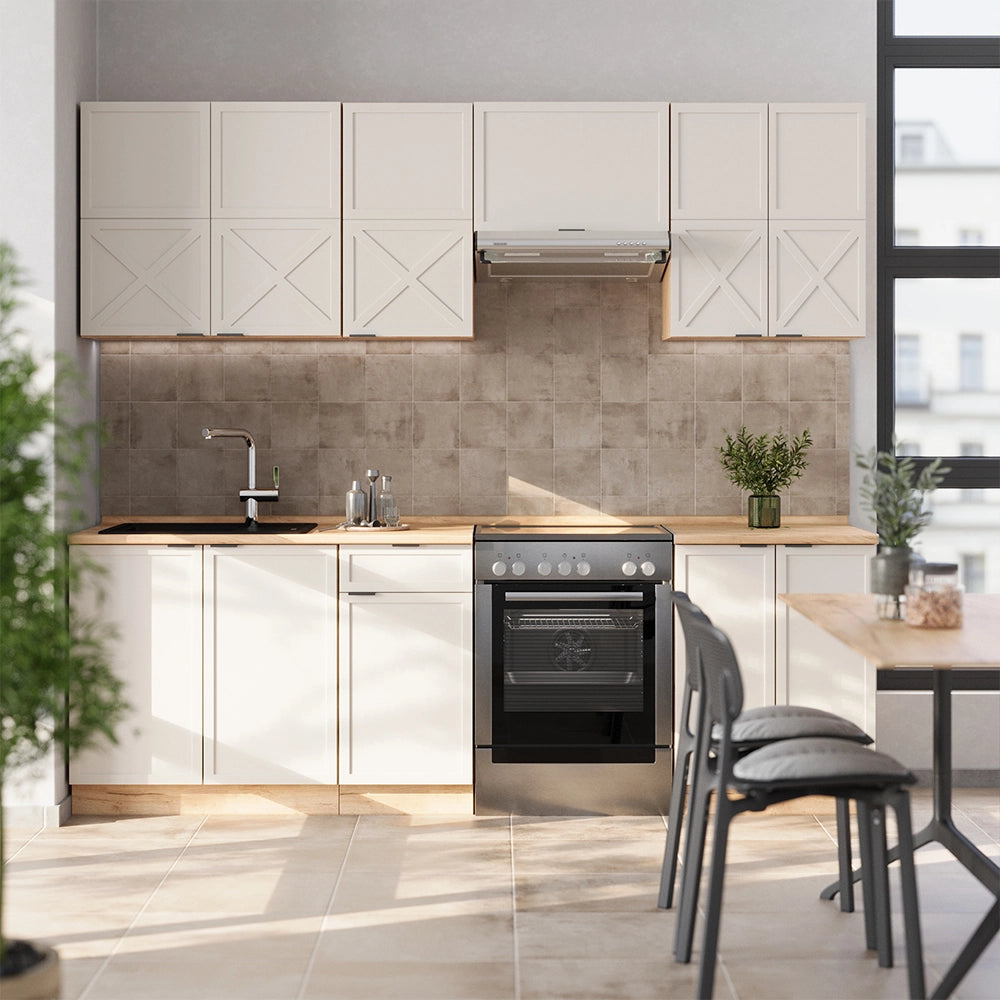 Cucina componibile Fame-Line GrigioBeige/Rovere dorato 240 cm, PL Marmo Vicco