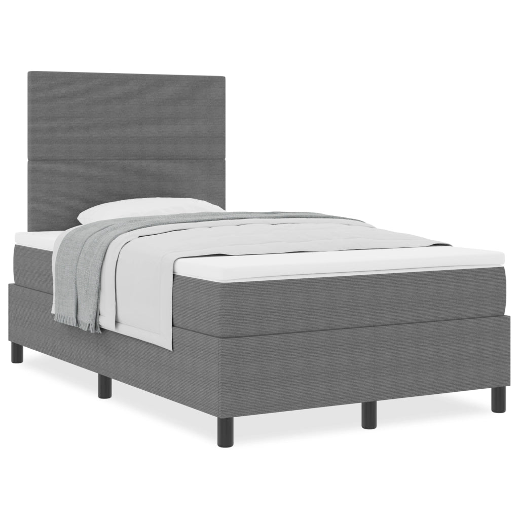 Letto a Molle con Materasso Grigio Chiaro Piccolo Doppio Tessuto in Corduroy