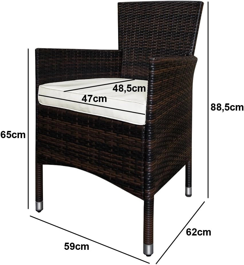 Deuba Salottino in Polyrattan Set Mobili Giardino 6 Sedie Impilabili Cuscini 7cm Tavolo 150x90x74cm