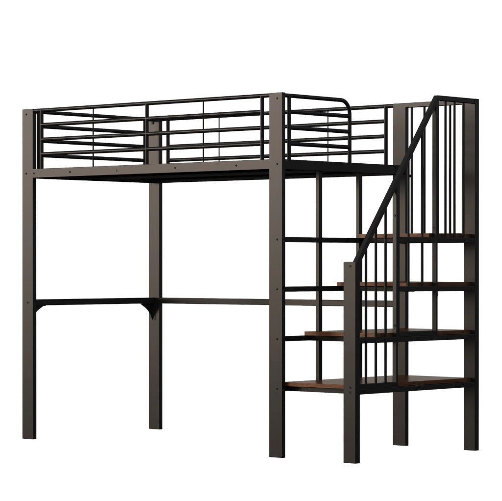Letto a soppalco 90x200 in metallo con scala e spazio sottostante