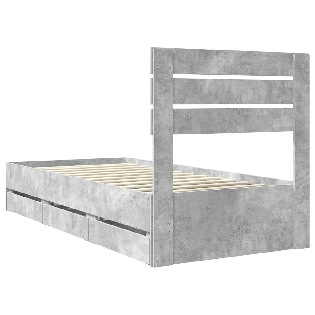 Struttura del letto con cassetto Grigio cemento 75 x 190 cm