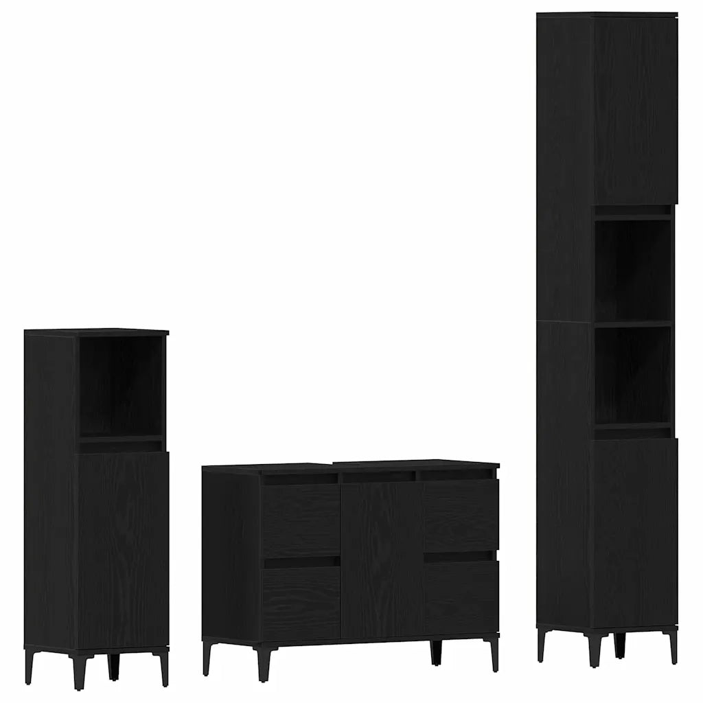 Set di mobili per il Bagno | Armadio da bagno Montaggio a parete 3 pz Rovere Nero