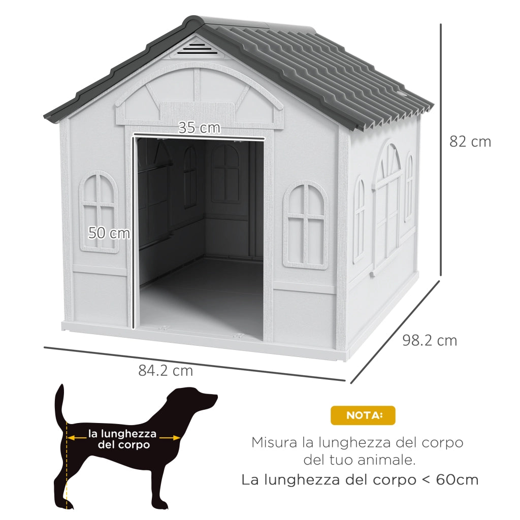Casetta per Cani da Esterno 84,2x98,2x82 cm con Tetto Inclinato in PP Impermeabile Grigio