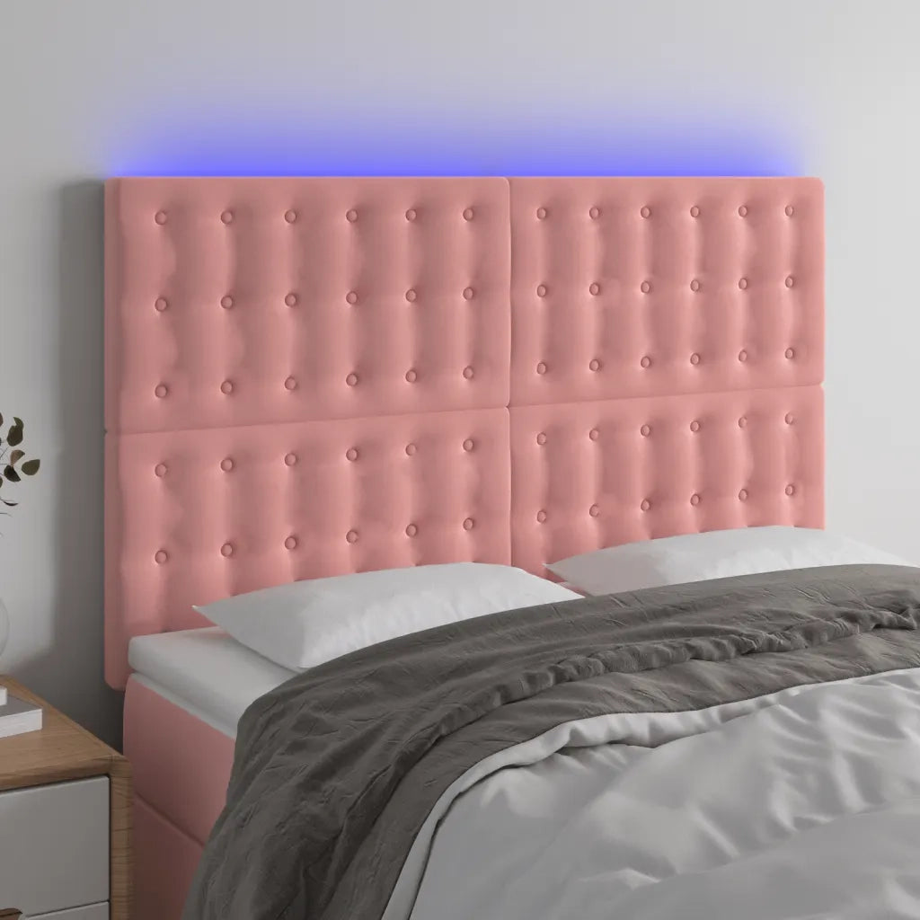 Testiera a LED-Testata con LED Rosa 144x5x118/128 cm in Velluto 860258