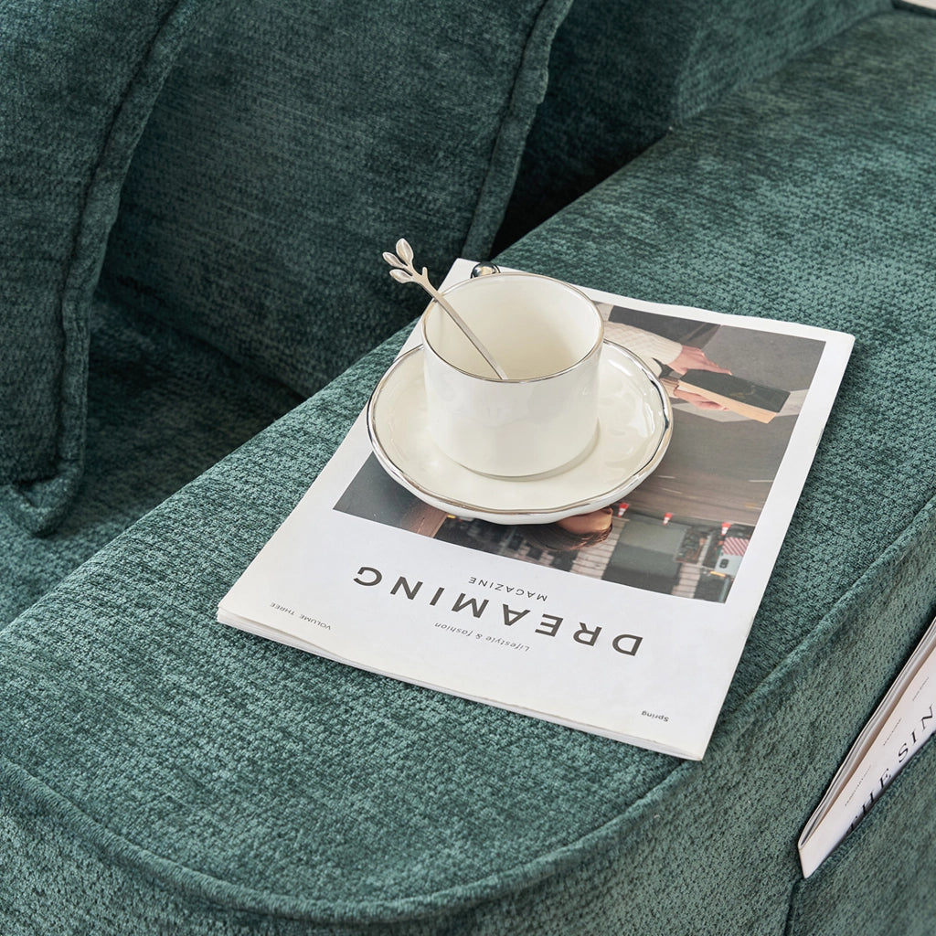 OKWISH Divano ad Angolo Modulare, Senza Montaggio, Seduta Profonda e Chaise Longue, 2 Moduli, Ciniglia, Verde