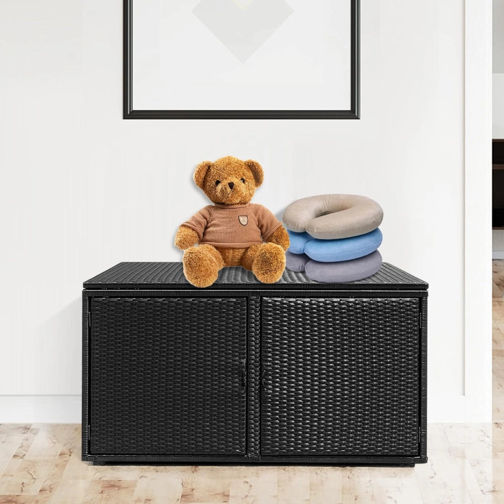 Cassapanca Per Esterni in Metallo e PE Rattan, Ideale Per Tenere in Ordine, 310 L,115 x 60 x 65/120 cm, 2 Colori (Nero)