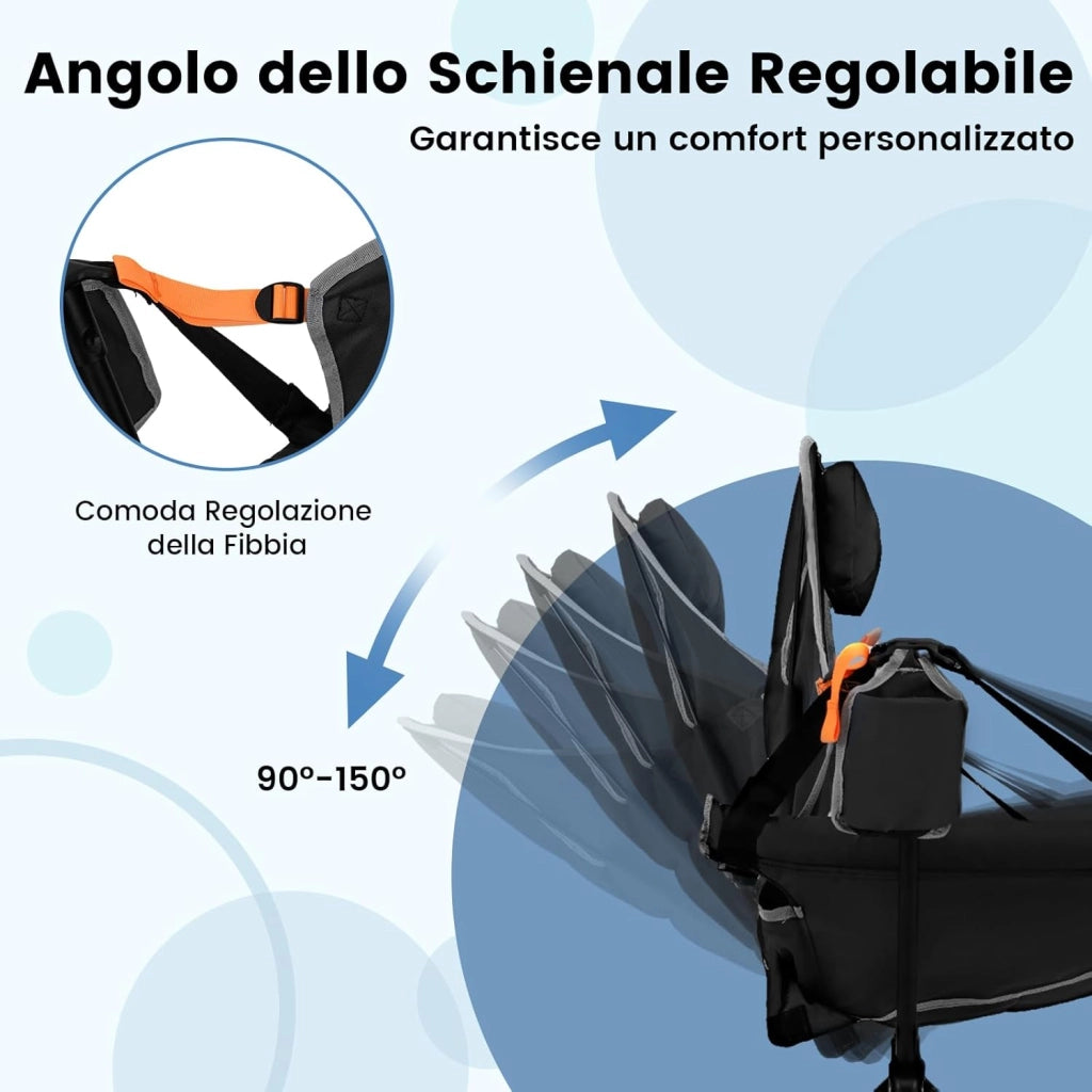 Sedia da Campeggio Amaca, Sedia a Dondolo Pieghevole con Portabicchieri, Schienale Regolabile, Poggiatesta, Sedile a Dondolo per Giardino, Patio, Prato, Portata 150 kg (Nero)