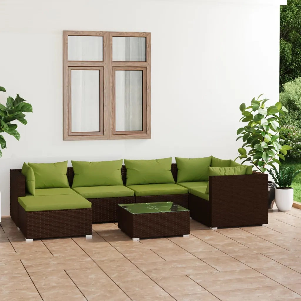 Set Divani da Giardino 7 pz con Cuscini in Polyrattan Marrone cod mxl 38944
