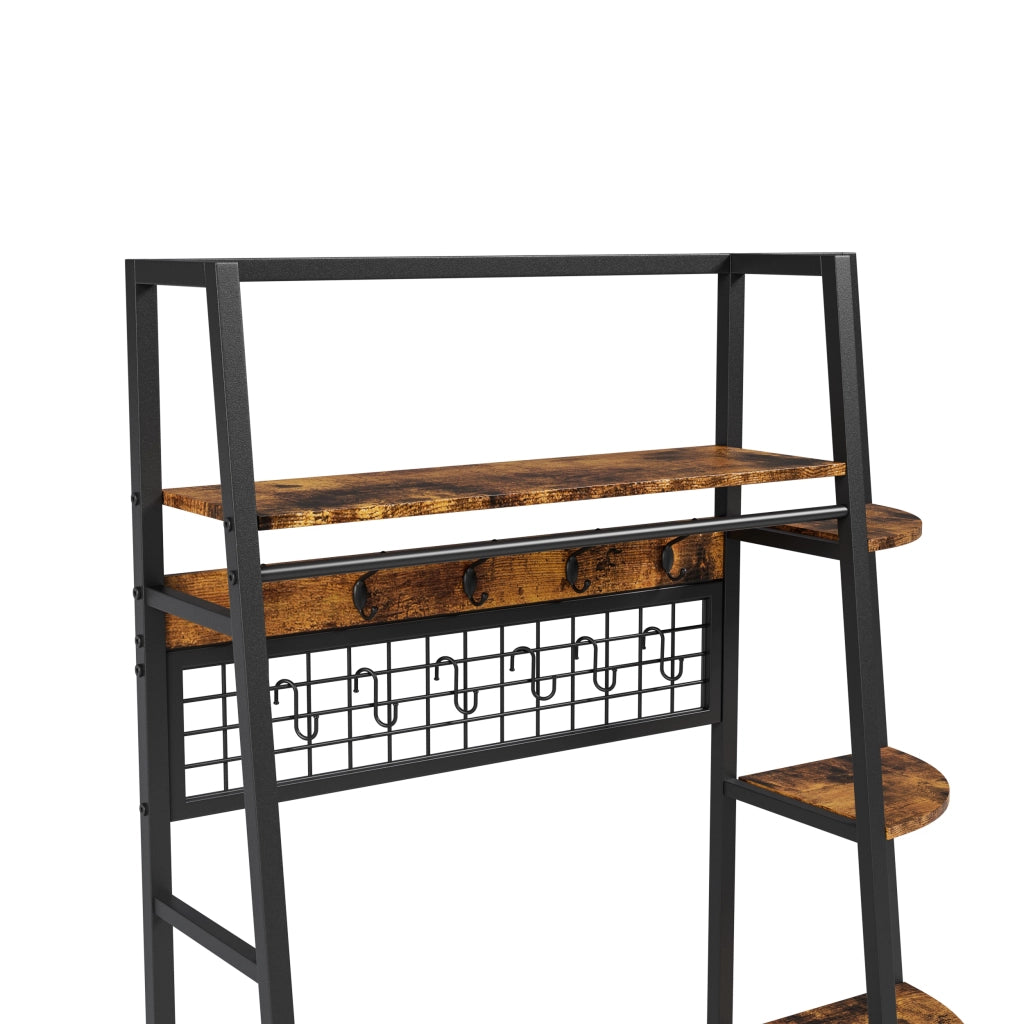 Appendiabiti da terra industrial con 3 ripiani, struttura in metallo e legno, nero/marrone