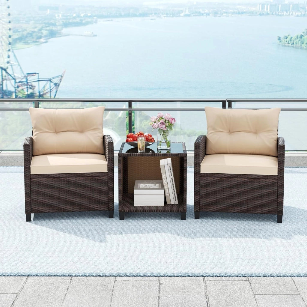 Set di mobili da giardino in rattan per balconi, piccoli spazi, mobile da esterno, balcone, set da 2 e 3 pezzi, poltrone e tavolo