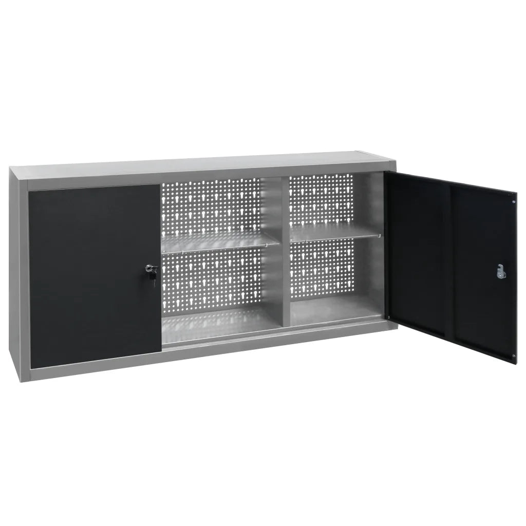 Armadio a Parete Stile Industriale in Metallo Grigio Nero 145366