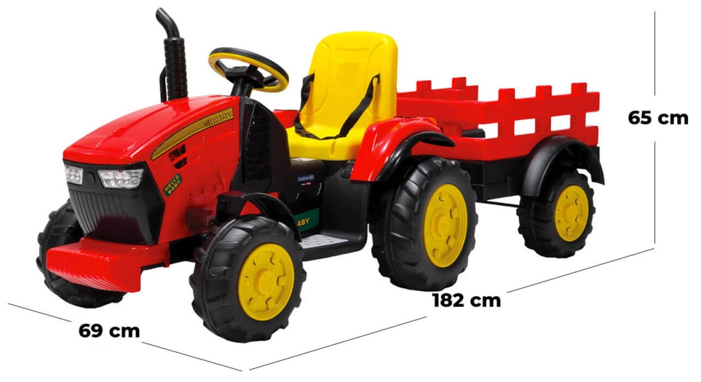Trattore Elettrico per Bambini 12V con Rimorchio Kidfun Dusselforf Rosso