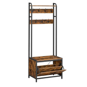 Mobile da ingresso con panca 7 ganci e ripiano appendiabiti per corridoio/camera da letto stile industriale marrone 12_0006385