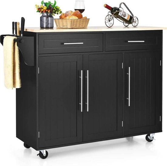Carrello da cucina portatile su ruote con 6 contenitori di archiviazione e 2 carrelli - tavole regolabili e supporto asciugamano