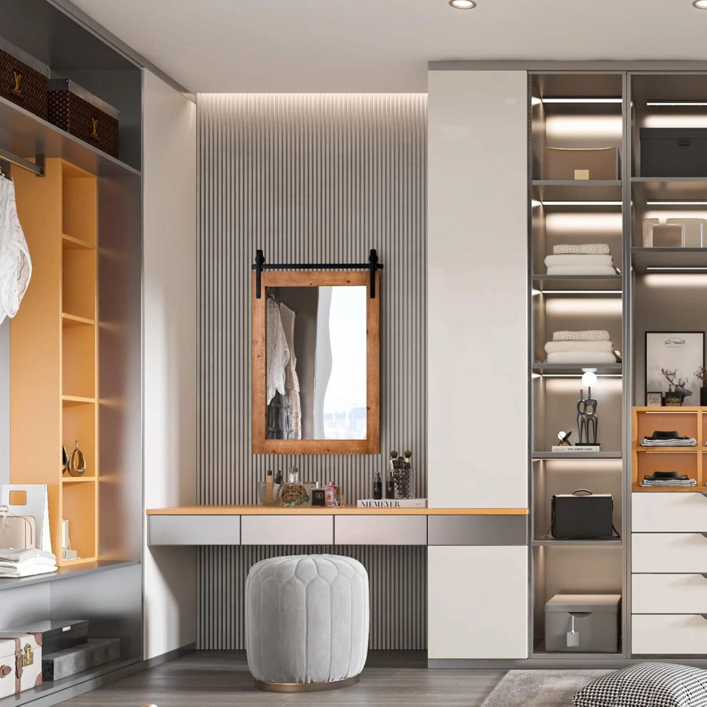 Specchio da Parete 76,5 x 56 cm, Specchio Rettangolare con Cornice in Legno e Staffa in Metallo, Specchio da Bagno Corridoio Soggiorno, Bianco (Marrone)