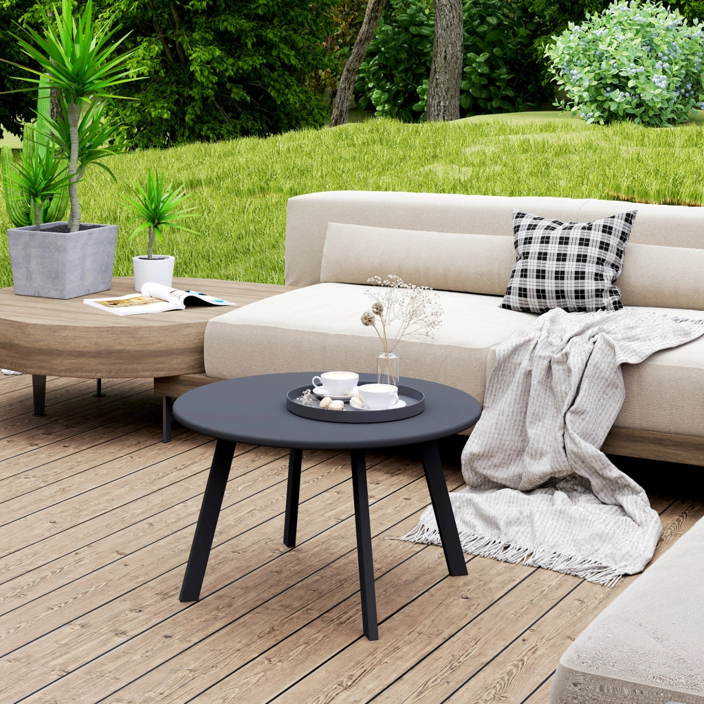 Tavolino da giardino rotondo industriale ¨C zephmum ¨C grigio, metallo, ?70x42 cm