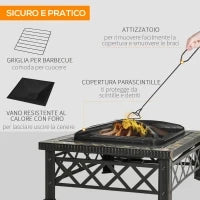 Braciere da Giardino con Coperchio Parascintille e Griglia per Barbecue in Metallo 76x76x47cm Nero