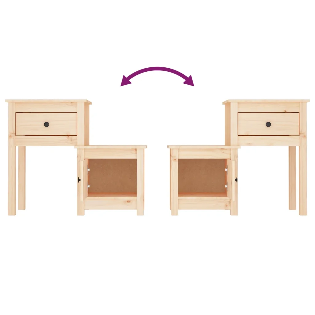 Set di 2 Comodini | Armadio da Notte | Mobiletto da notte 79,5x38x65,5 cm in Legno Massello di Pino