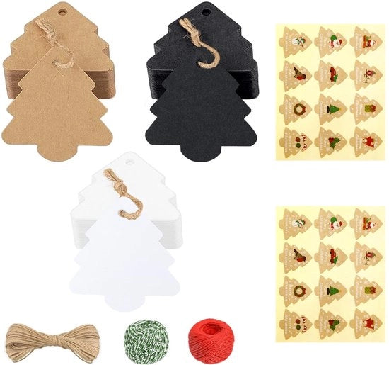 Etichette a forma di albero di Natale - Etichette per doni di Natale - Robuste e belle - Marrone - Etichette di cartone Kraft - 150 pezzi