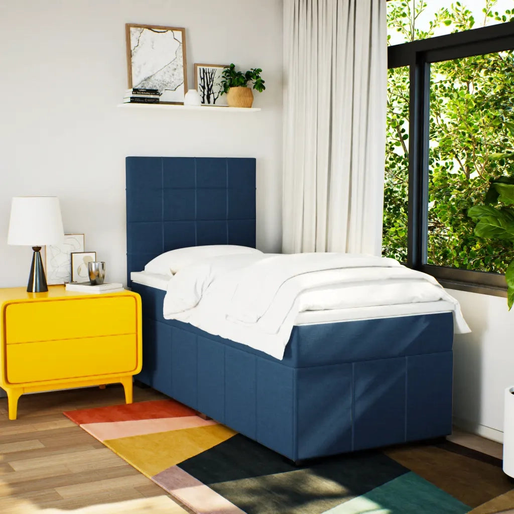 Letto singolo | Letto per adulti | Giroletto a Molle con Materasso Blu 90x200 cm inTessuto
