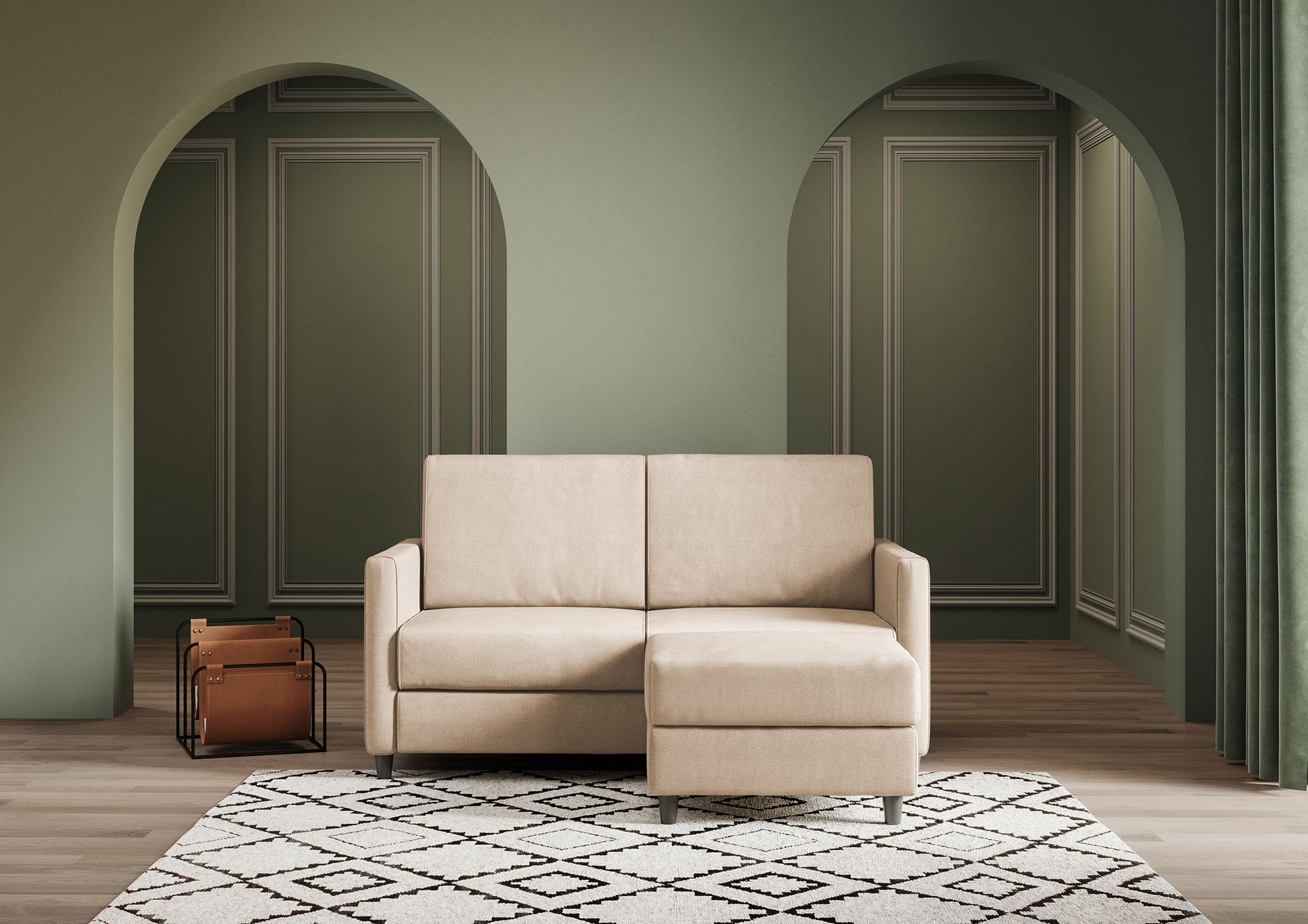 Divano 2 Posti con Pouf 138x155x85 cm Karay in Tessuto Beige