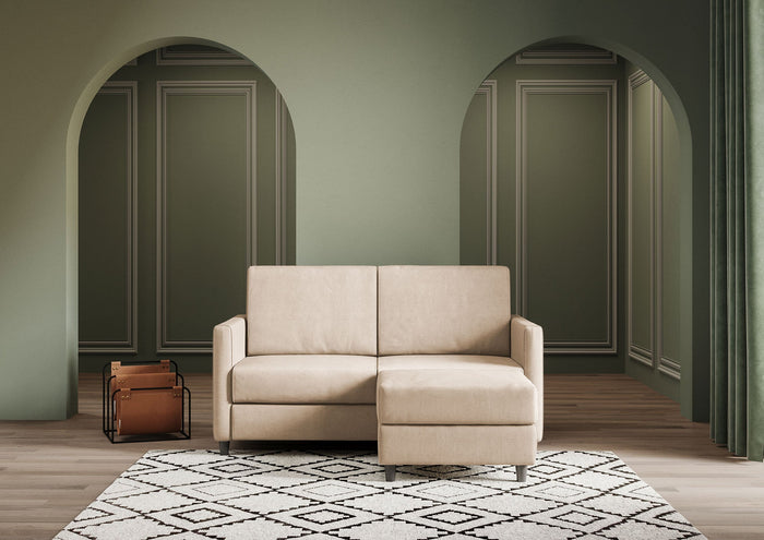 Divano 2 Posti con Pouf 138x155x85 cm Karay in Tessuto Beige