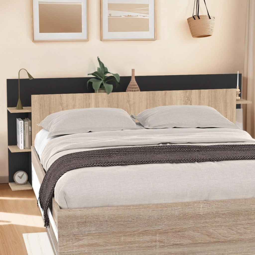 Testiera indipendente CIRI per letti da 140 e 160 cm con vani portaoggetti in legno e nero