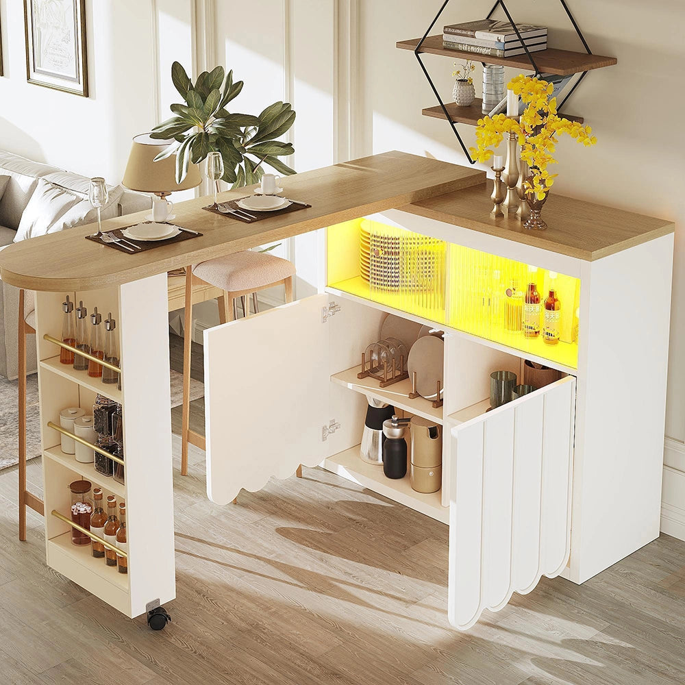 Tavolo bar estensibile - Xylo - con ripiano LED bianco 135-205x39x100cm