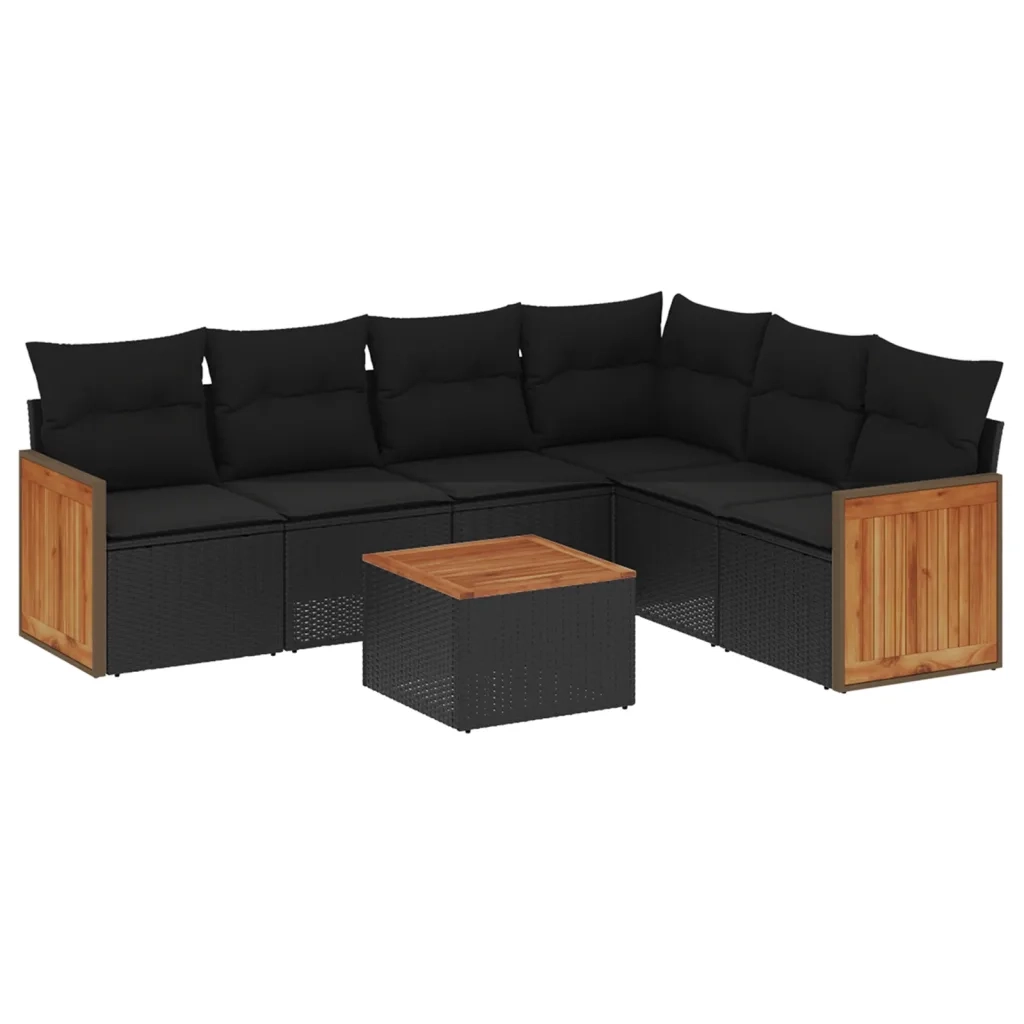 Set Divani da Giardino con Cuscini 7pz Nero Polyrattan