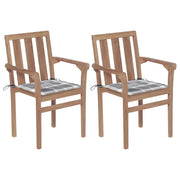 Sedie Giardino 2 pz con Cuscino Grigio a Quadri Massello di Teak cod mxl 8045