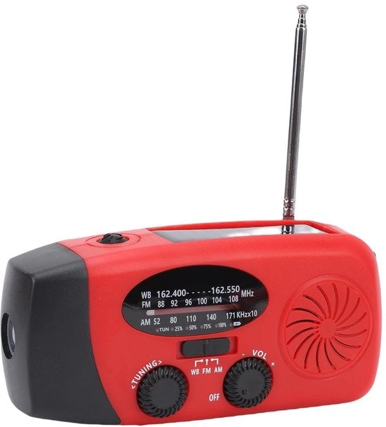 Radio Meteo AM/FM/NOAA - Pannello Solare - Batteria Portatile 2000mAh - Lampada LED - Maniglia - Per Esterno/Camping - Radio Meteo