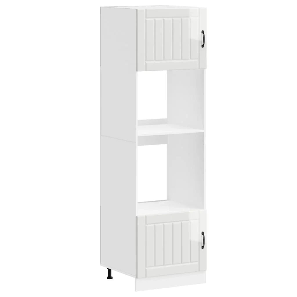 Set di 2 mobili da forno compatti e moderni con spazio di archiviazione regolabile 60 x 57 x 207 cm realizzati in legno ingegnerizzato bianco lucido 02_0055708